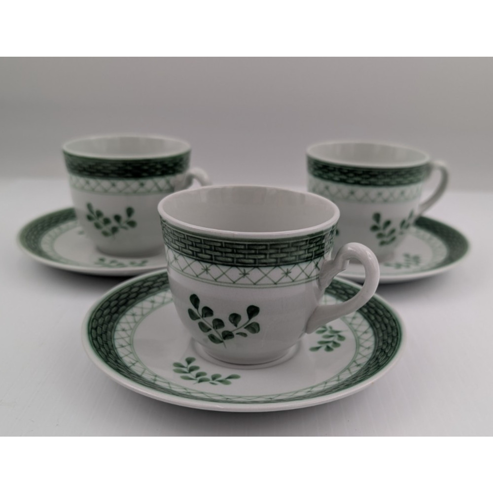Royal Copenhagen Fajance Tranquebar Green Coffee Tea Cup & Saucer Denmark - ONE